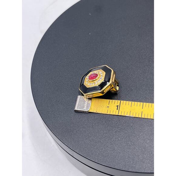 Christian Dior Signed Vintage 1980s Ruby Gripoix Black Enamel Clip On Earrings - Picture 13 of 13